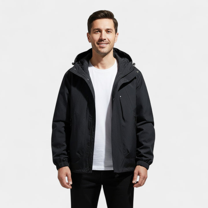 Giacca uomo con cappuccio casual in tessuto tecnico misto – moderna, leggera, silhouette raffinata