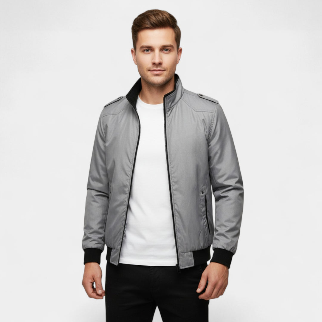 Herrejakke med høj krave i vævet blanding – slim fit