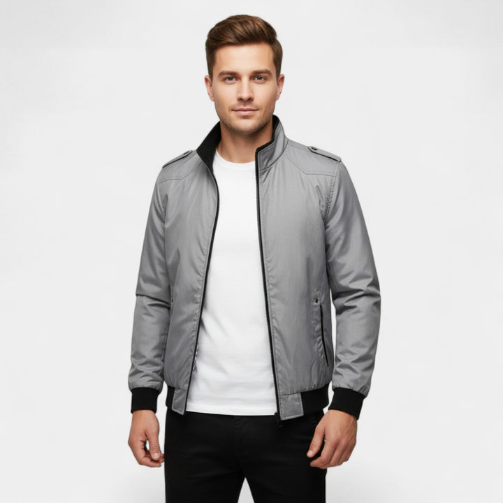 Herrejakke med høj krave i vævet blanding – slim fit