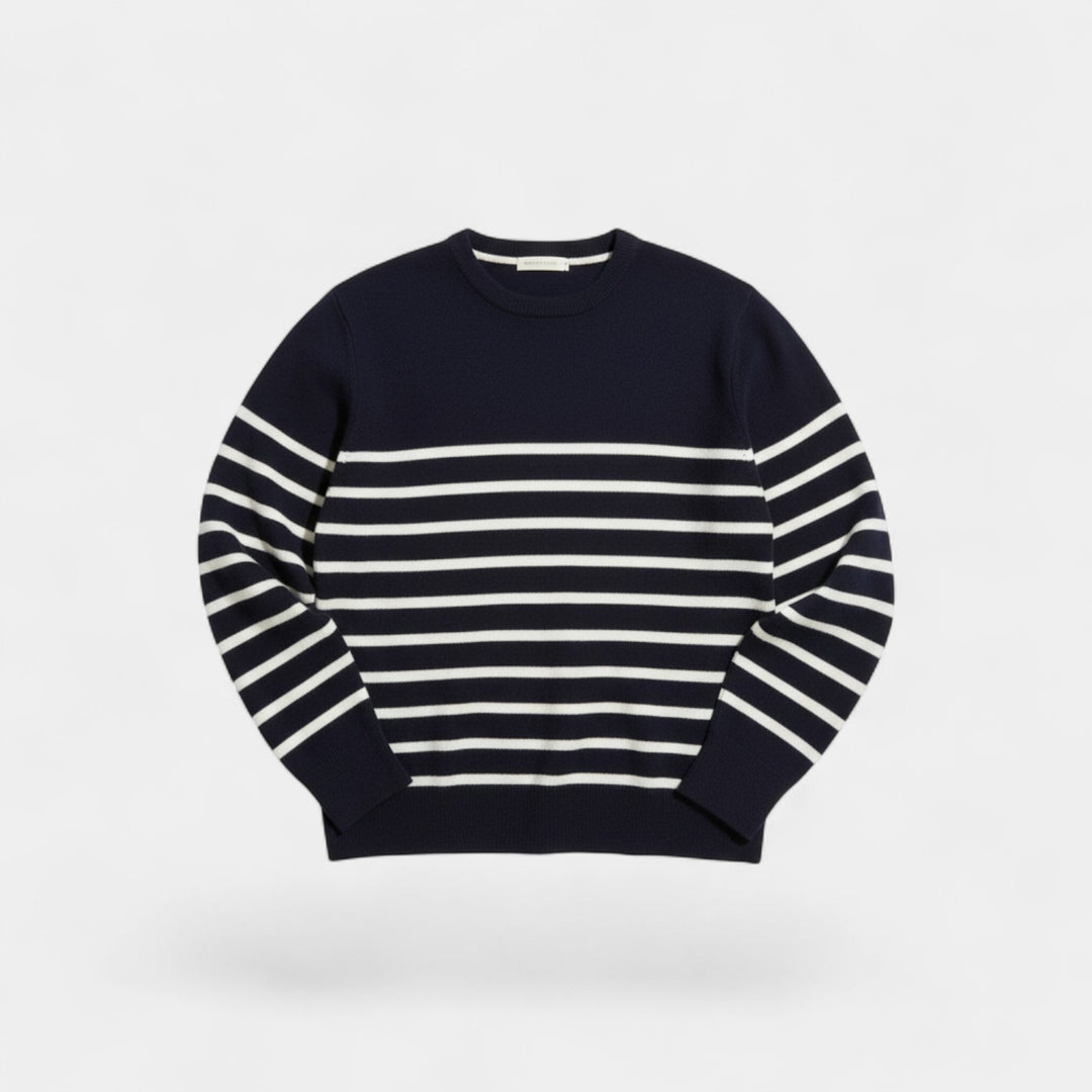 Herren Gestreifter Strickpullover – Rundhals, weiter Schnitt