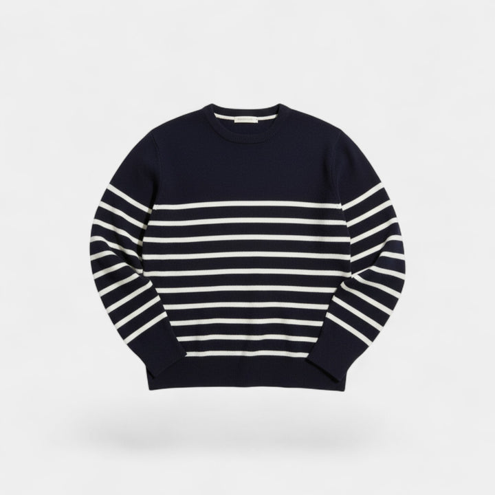 Herren Gestreifter Strickpullover – Rundhals, weiter Schnitt