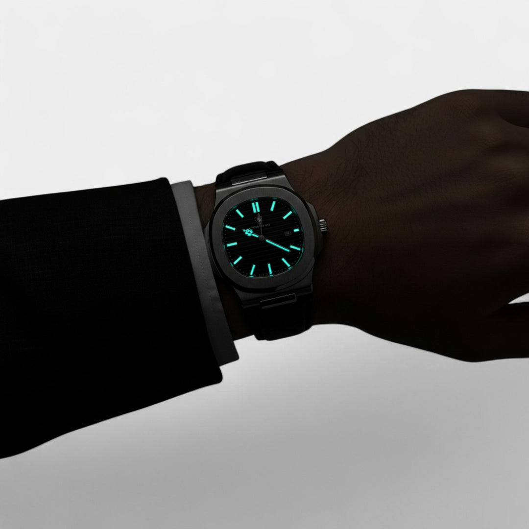 Orologio da Uomo con Cinturino in Pelle Nera – Quarzo Luminoso e Impermeabile 40 mm