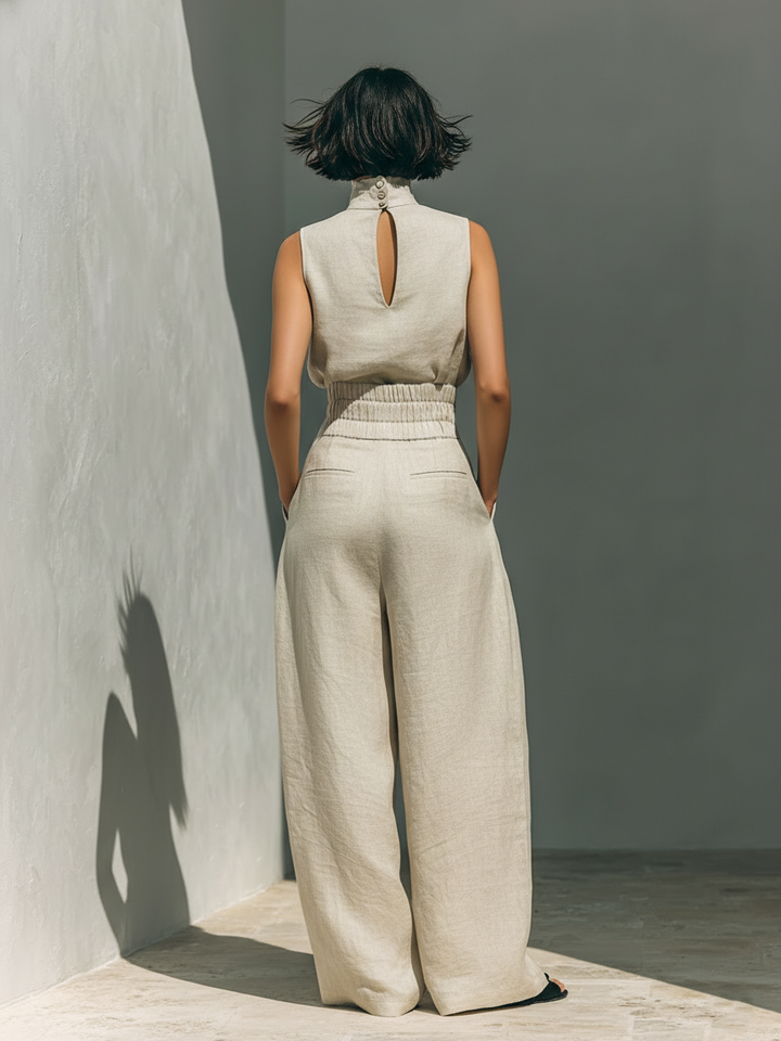 Ensemble Deux Pièces Femme Sans Manches – Pantalon Large Minimaliste