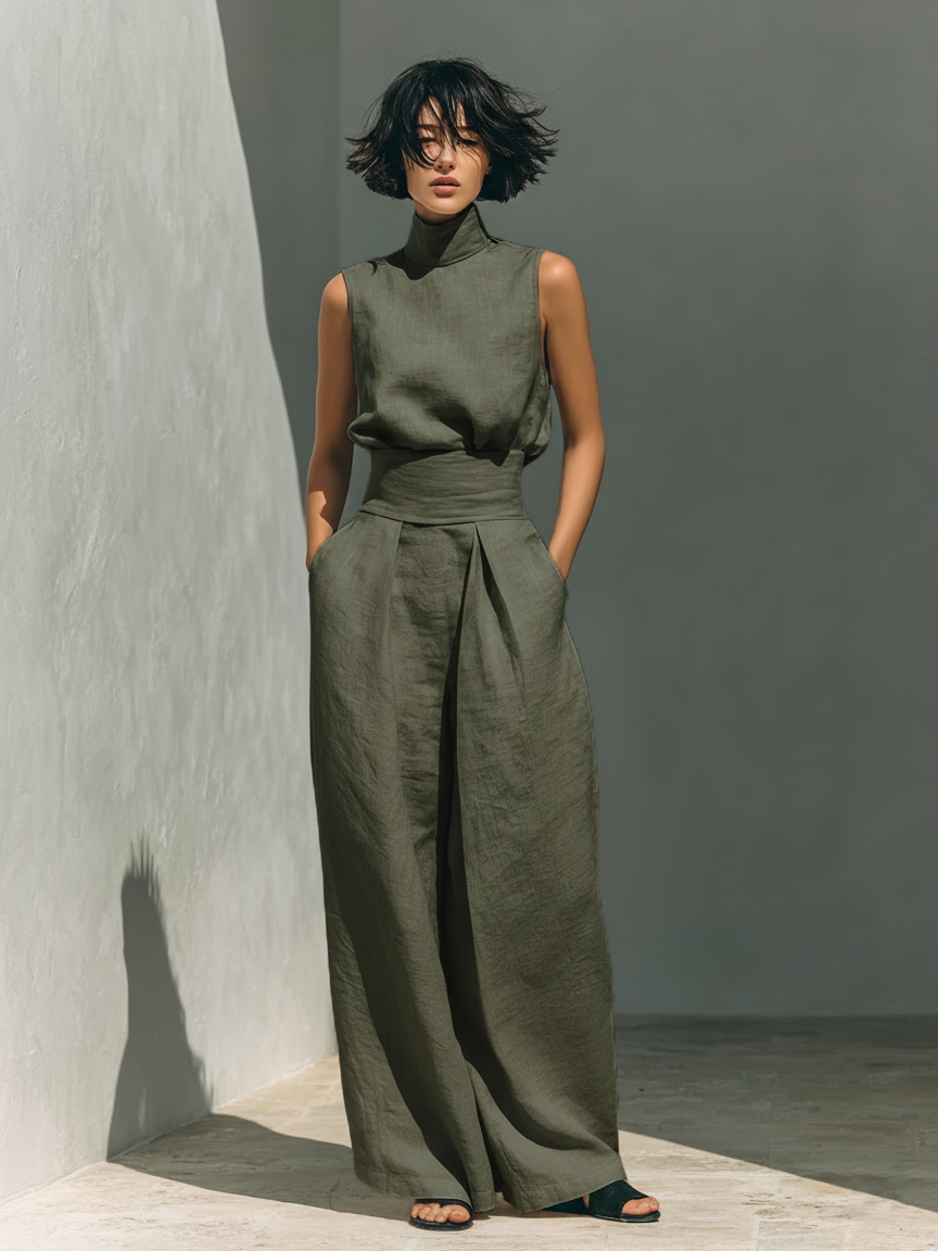 Ensemble Deux Pièces Femme Sans Manches – Pantalon Large Minimaliste