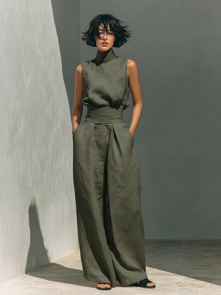 Ensemble Deux Pièces Femme Sans Manches – Pantalon Large Minimaliste
