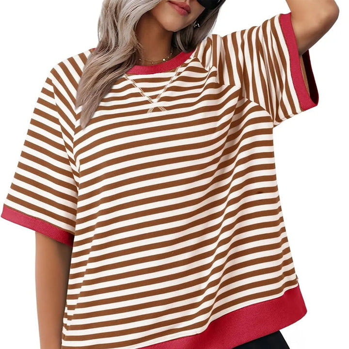 Gestreifter Damenpullover aus Strick – Oversize-Schnitt im Retro-Stil
