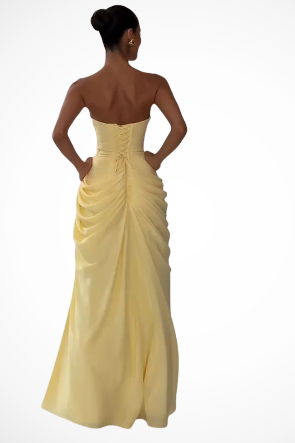 Robe Longue Femme Sans Bretelles Froncée – Fendue Haute Soirée