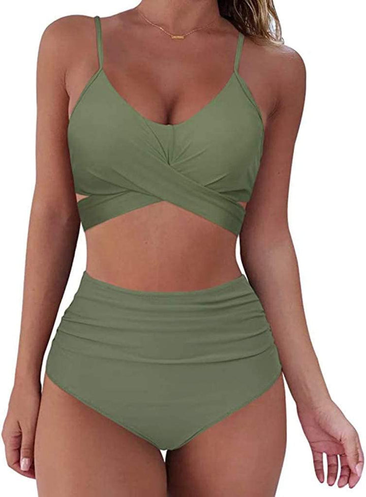 Zweiteiliger Damenbikini aus Nylon – Hohe Taille, taillierte Passform