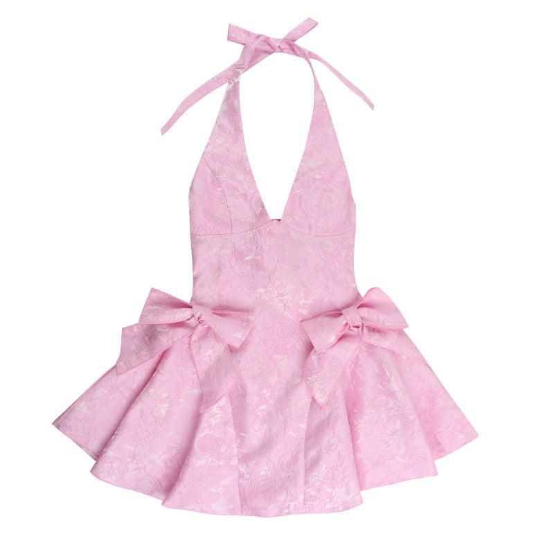 Vestito donna mini collo halter jacquard – dettaglio farfalla