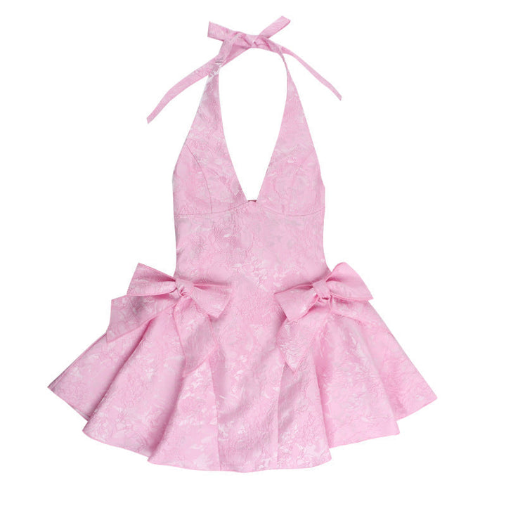Vestito donna mini collo halter jacquard – dettaglio farfalla