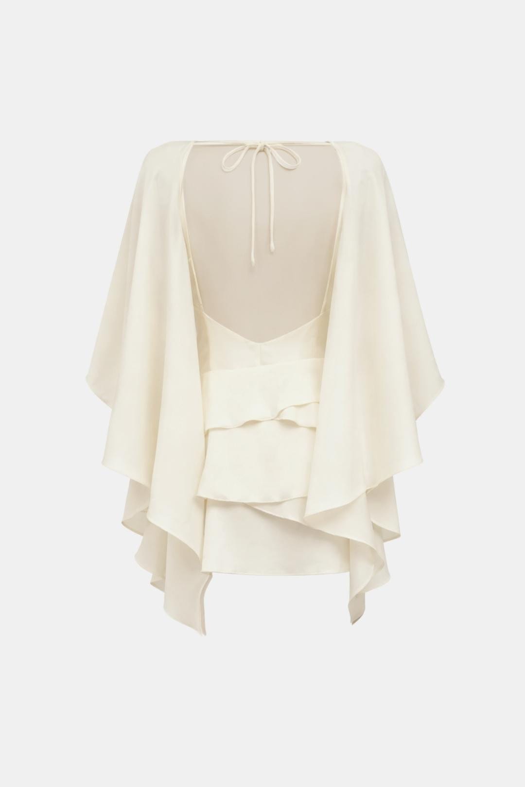 Mini-Kleid für Damen mit Volants und offenem Rücken – leichter gewebter Stoff