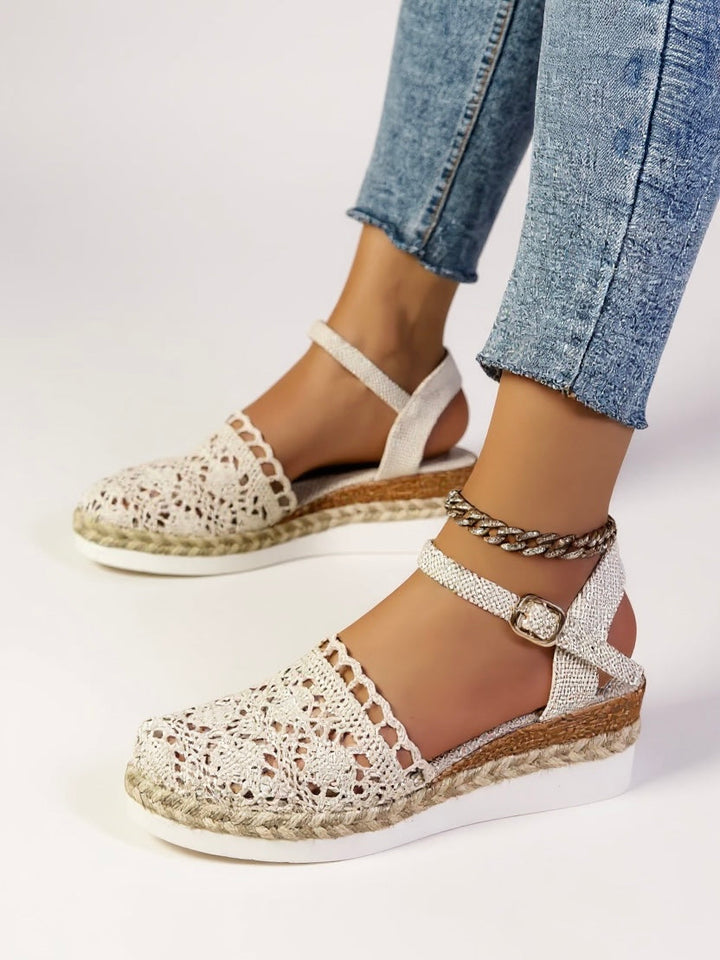 Sandali espadrillas con zeppa boho donna – cinturino con fibbia alla caviglia punta tonda