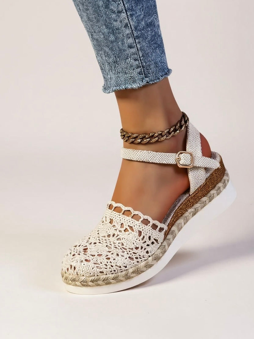 Sandali espadrillas con zeppa boho donna – cinturino con fibbia alla caviglia punta tonda