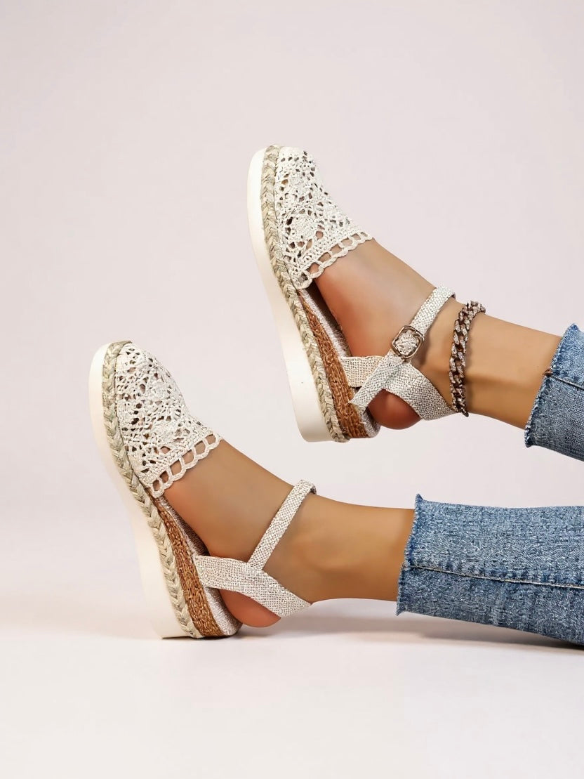 Sandali espadrillas con zeppa boho donna – cinturino con fibbia alla caviglia punta tonda