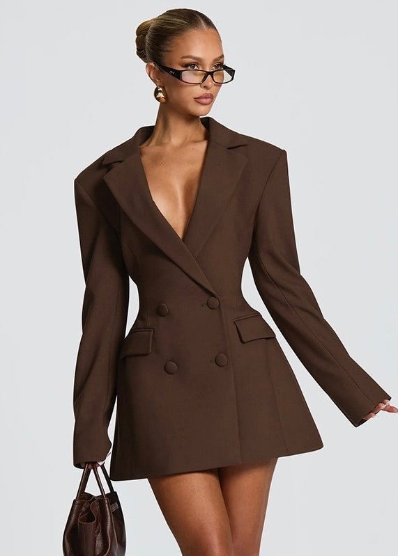 Robe Blazer Mini Femme – Décolleté Plongeant et Épaules Structurées
