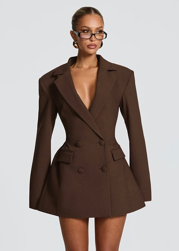 Robe Blazer Mini Femme – Décolleté Plongeant et Épaules Structurées