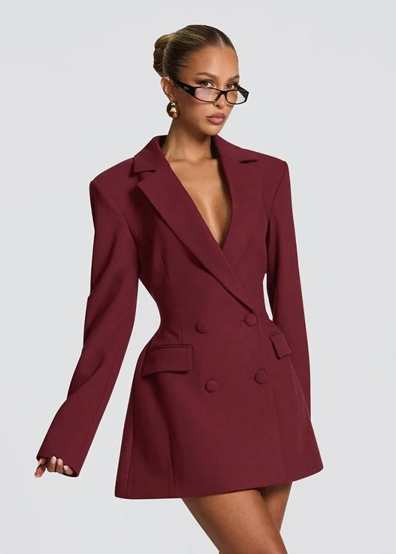 Robe Blazer Mini Femme – Décolleté Plongeant et Épaules Structurées
