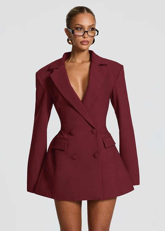 Robe Blazer Mini Femme – Décolleté Plongeant et Épaules Structurées