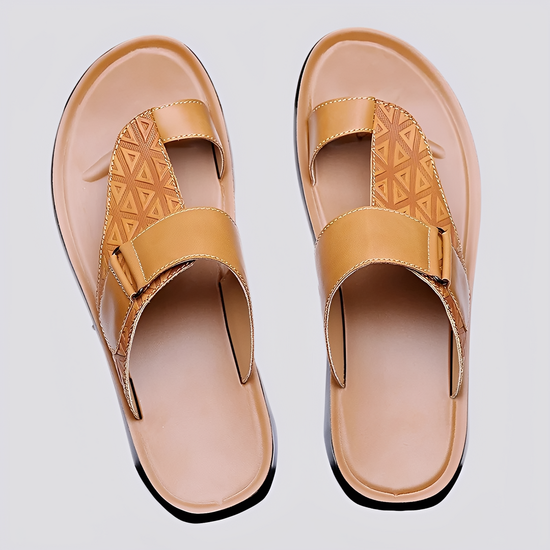 Men's Slide Sandals – Leather Look and Geometric Cutouts