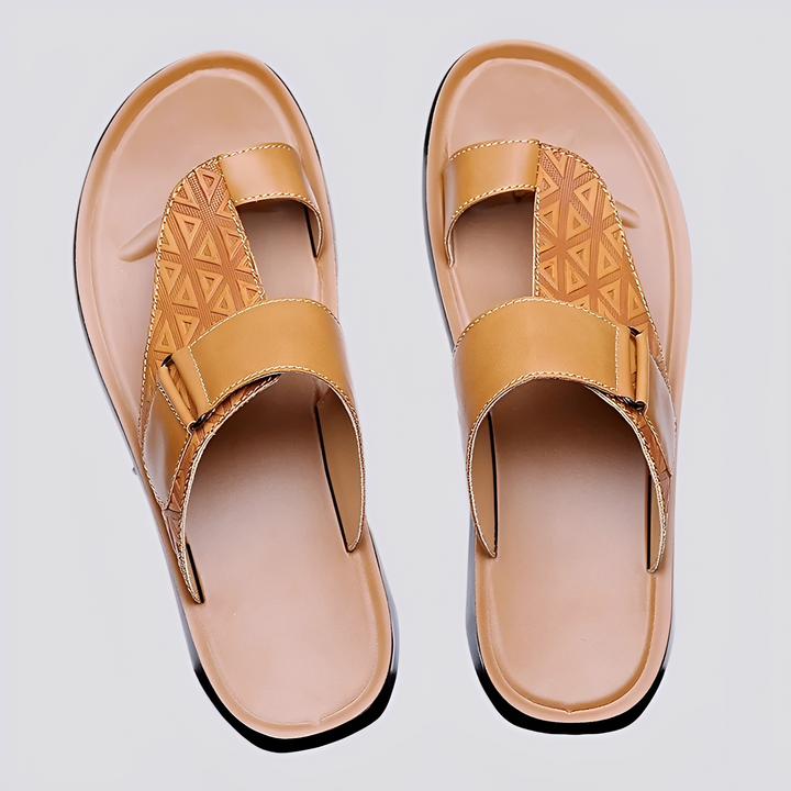 Men's Slide Sandals – Leather Look and Geometric Cutouts