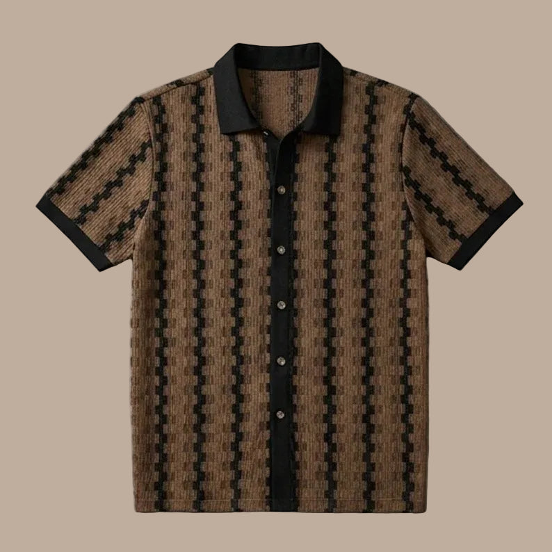 Men's Short Sleeve Shirt with Geometric Stripes – Structured Textured Fabric