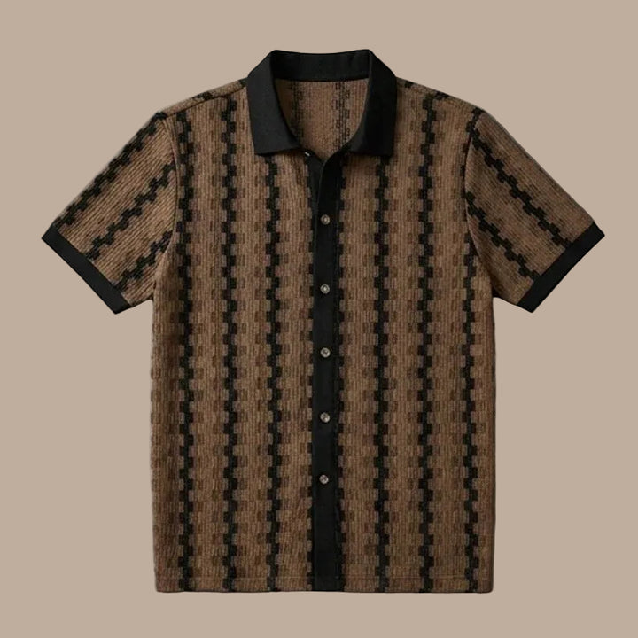 Men's Short Sleeve Shirt with Geometric Stripes – Structured Textured Fabric