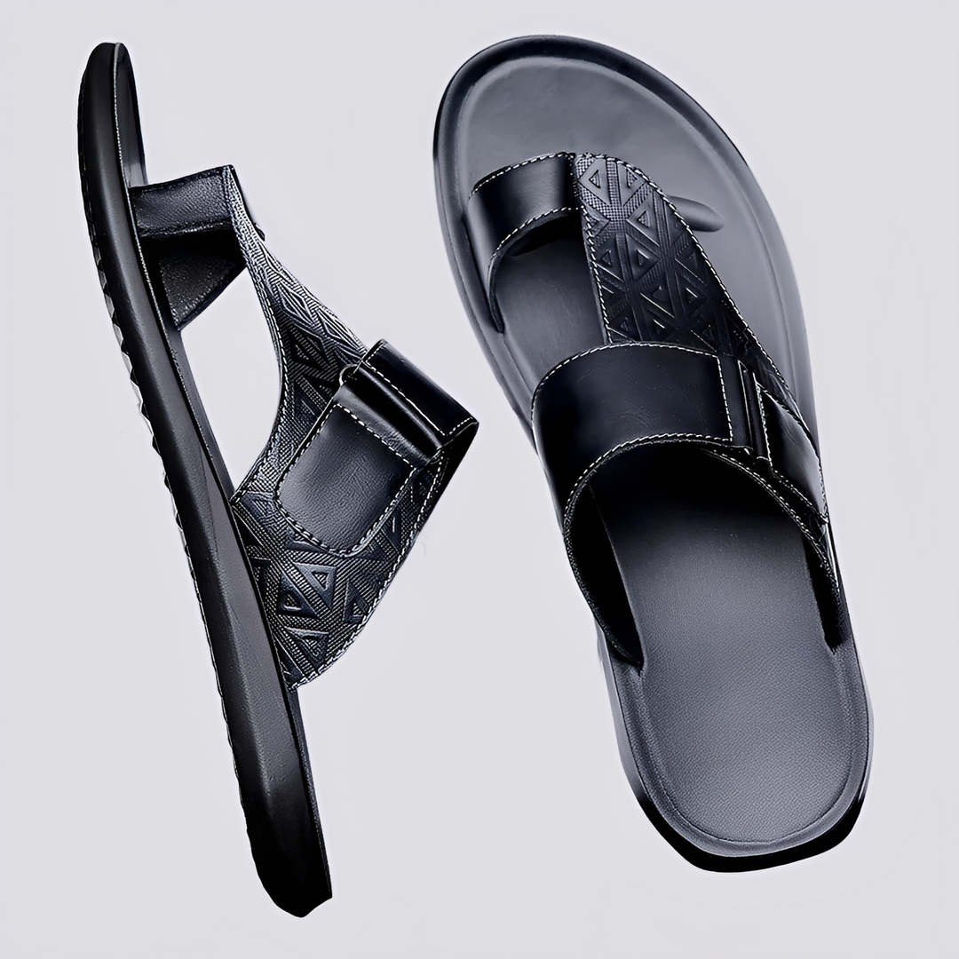Men's Slide Sandals – Leather Look and Geometric Cutouts