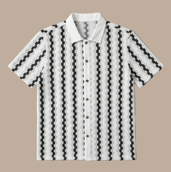 Men's Short Sleeve Shirt with Geometric Stripes – Structured Textured Fabric