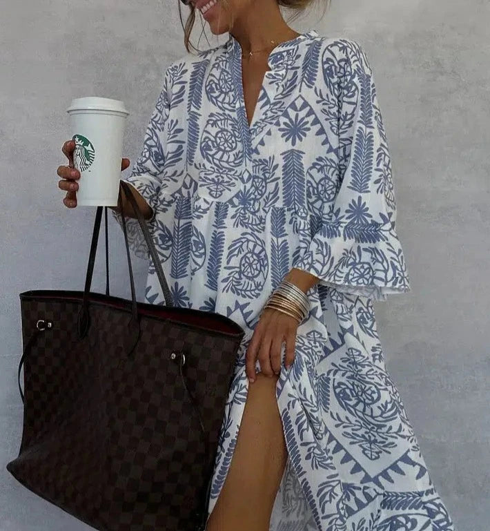 Mini abito boho donna – collo a V silhouette casual