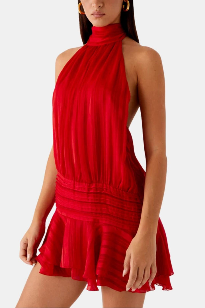 Robe Mini Femme Col Halter Dos Nu – Ourlet à Volants