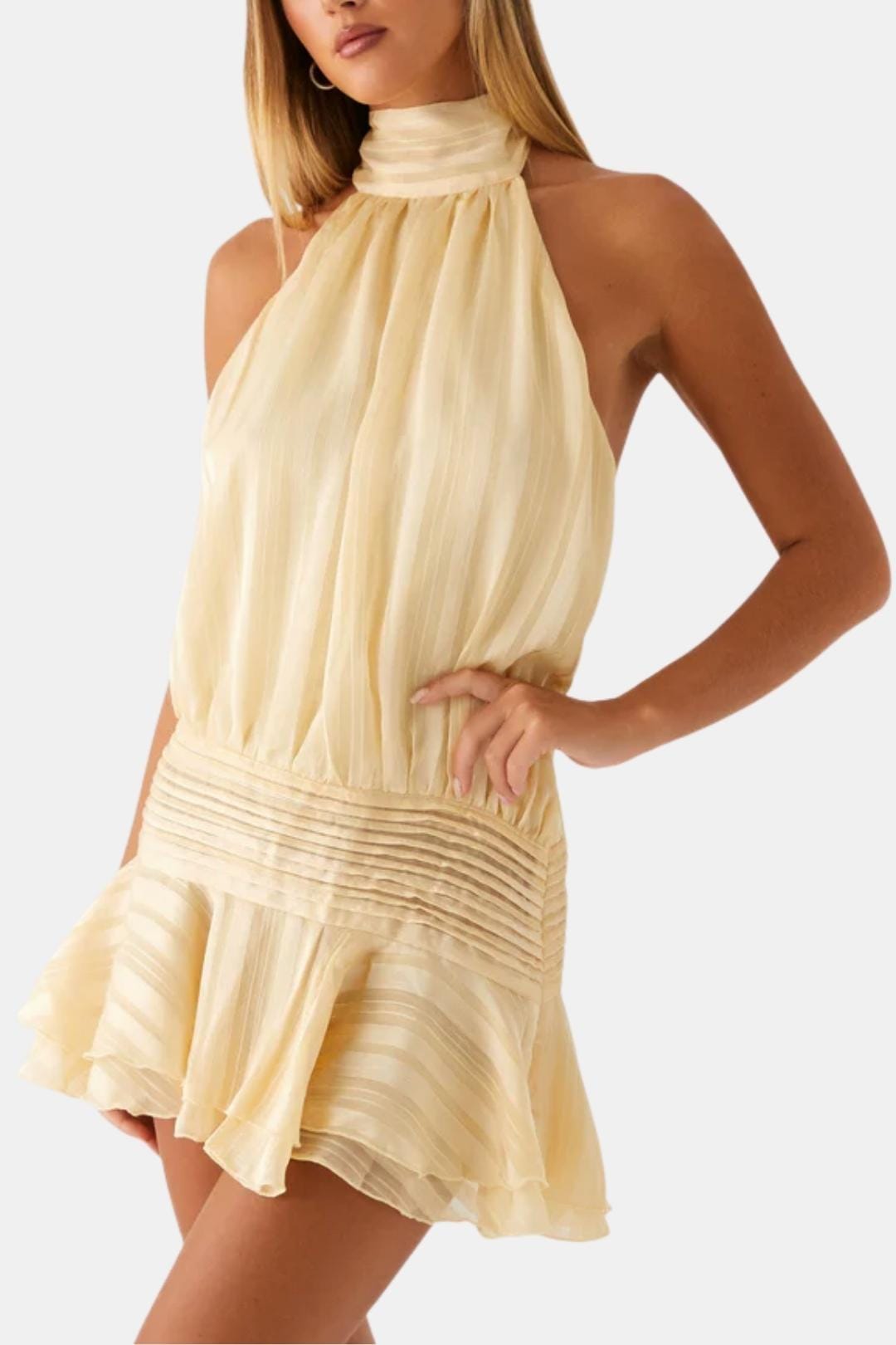 Robe Mini Femme Col Halter Dos Nu – Ourlet à Volants