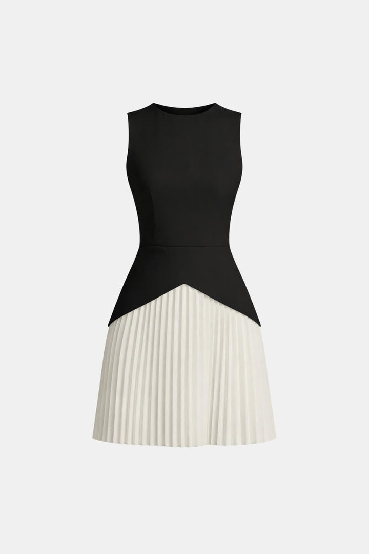 Robe Mini Femme Sans Manches – Jupe Plissée et Taille Structurée
