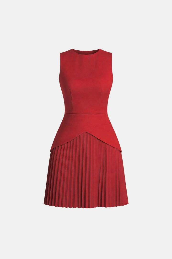 Robe Mini Femme Sans Manches – Jupe Plissée et Taille Structurée