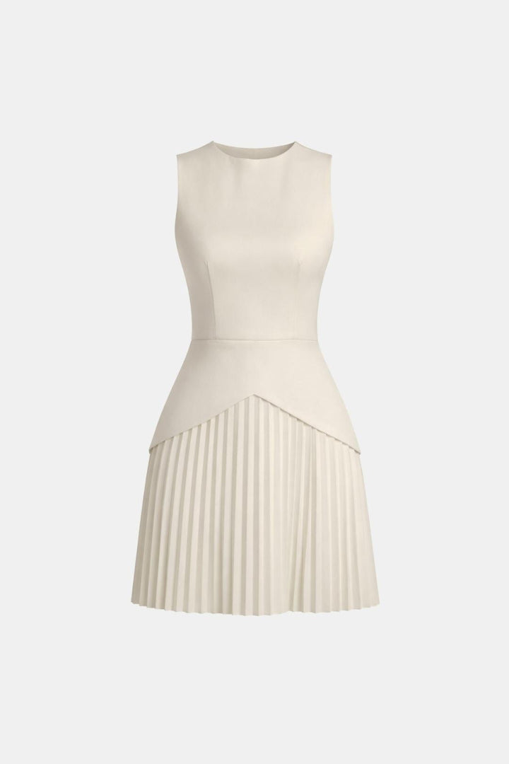 Robe Mini Femme Sans Manches – Jupe Plissée et Taille Structurée