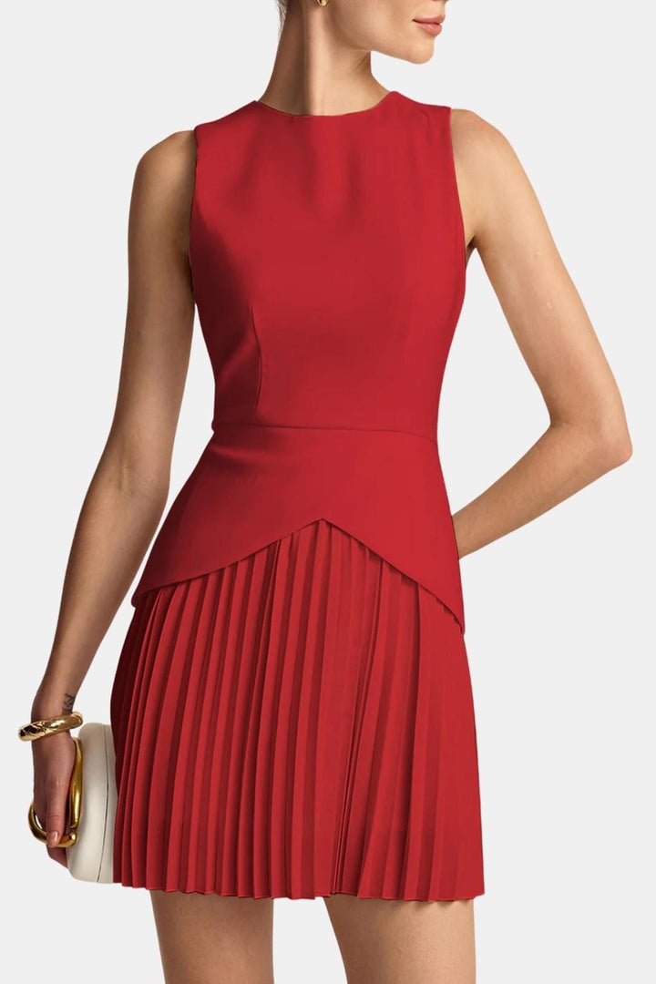 Robe Mini Femme Sans Manches – Jupe Plissée et Taille Structurée