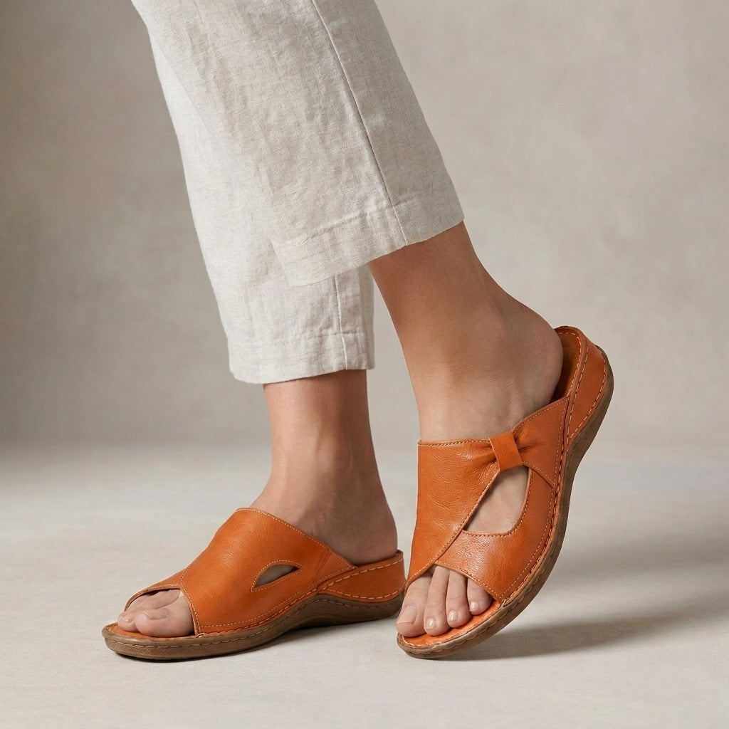 Damen Flache Sandalen mit Knoten-Cut-Out – Orthopädische Sohle
