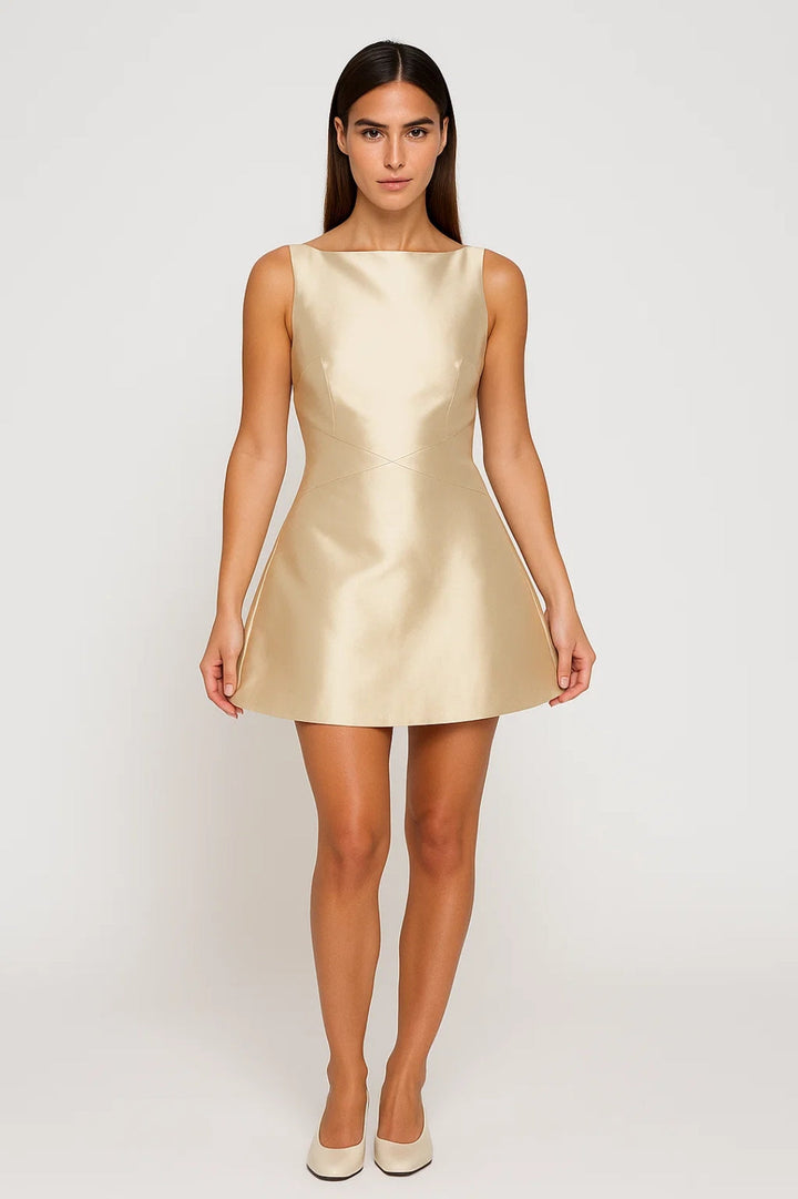Robe Mini Femme – Tissu Structuré Brillant avec Nœud Élégant