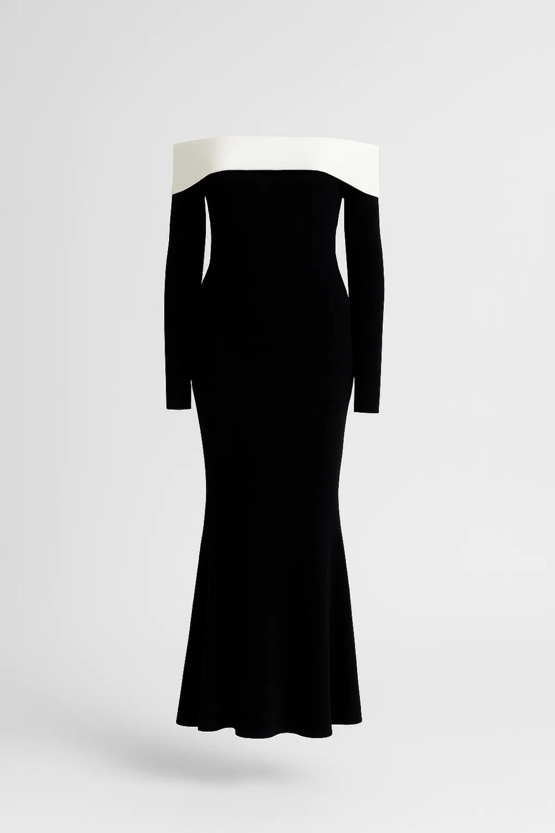 Women's Long Dress with Off-Shoulder – Long Sleeves, Fitted Cut