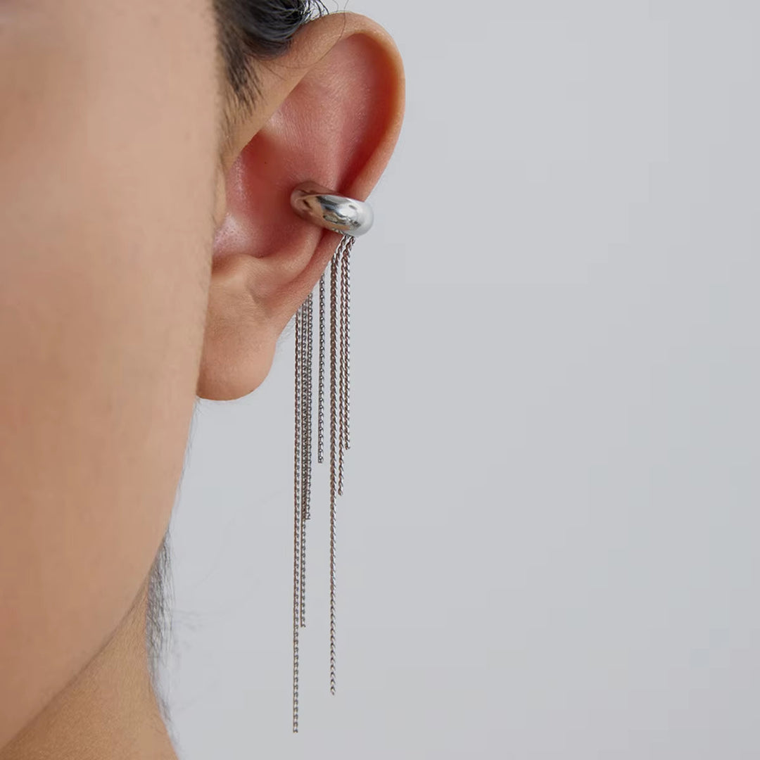 Ear cuff donna in acciaio inox con pendenti – Caduta lunga statement