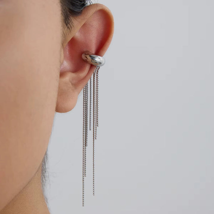 Ear cuff donna in acciaio inox con pendenti – Caduta lunga statement