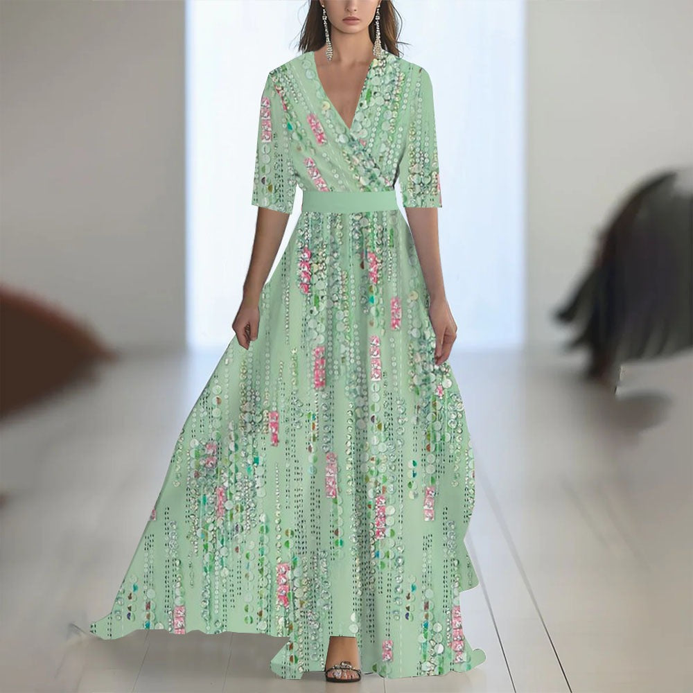 Damen Maxikleid mit Blumenmuster – V-Ausschnitt, taillierter Schnitt