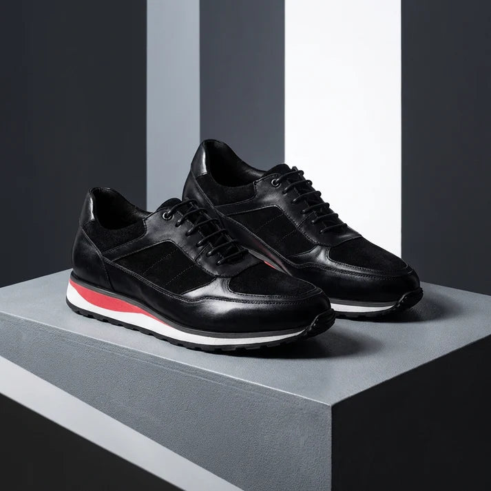 Sneaker da uomo in pelle – Punta tonda, collo imbottito, suola testurizzata