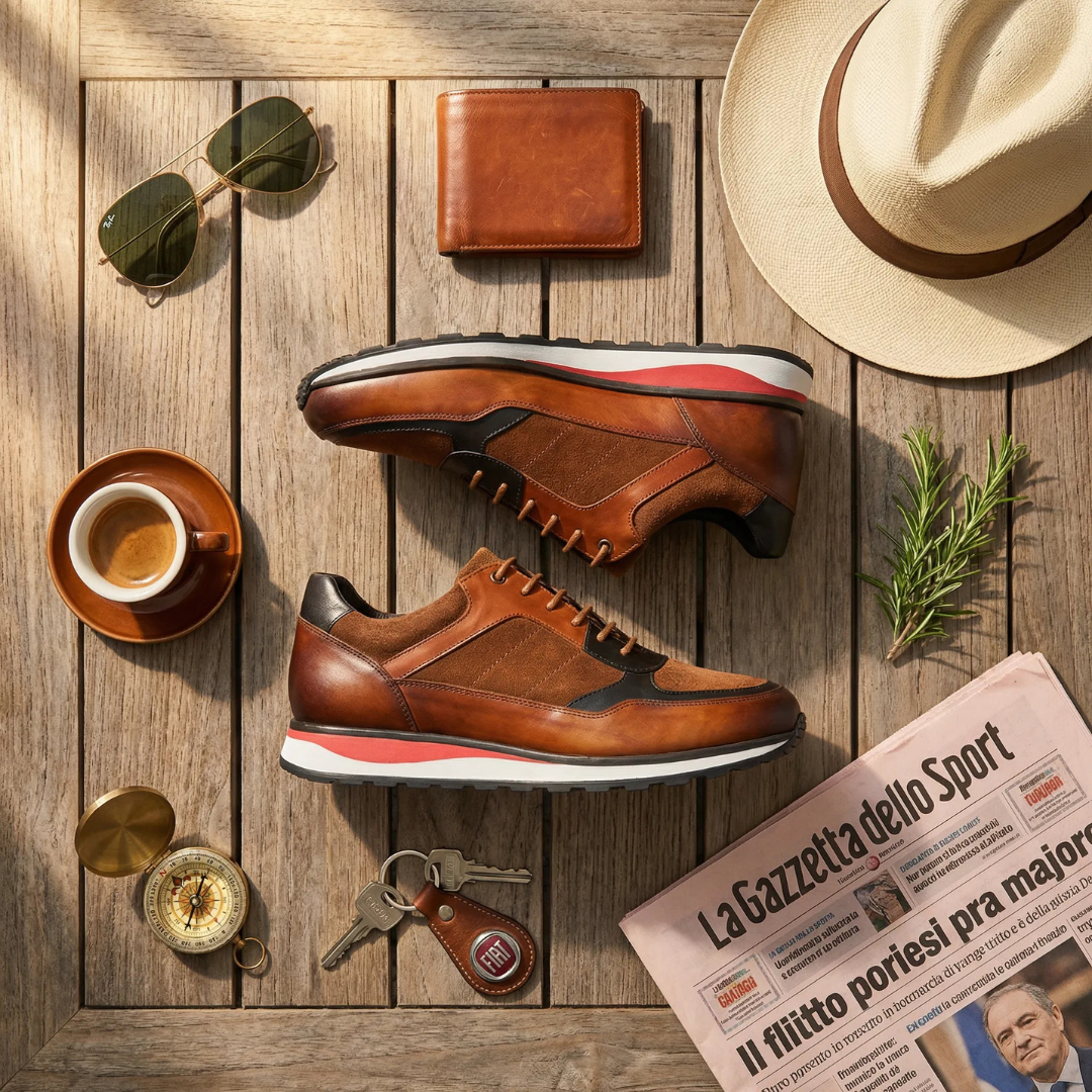 Sneaker da uomo in pelle – Punta tonda, collo imbottito, suola testurizzata