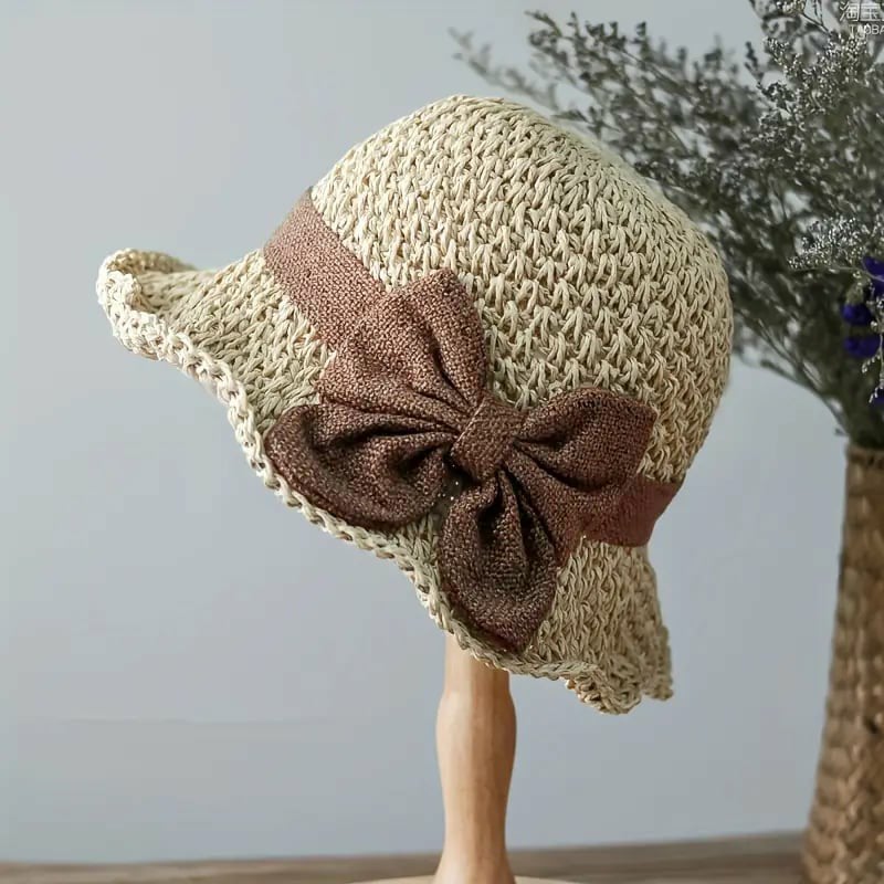 Sombrero de paja para mujer de ala ancha – Lazo extragrande de estilo vintage