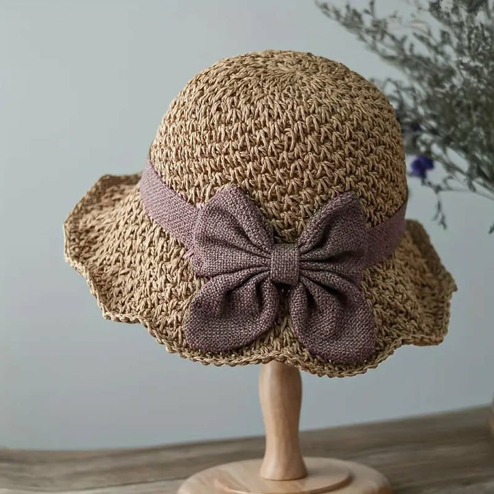 Sombrero de paja para mujer de ala ancha – Lazo extragrande de estilo vintage