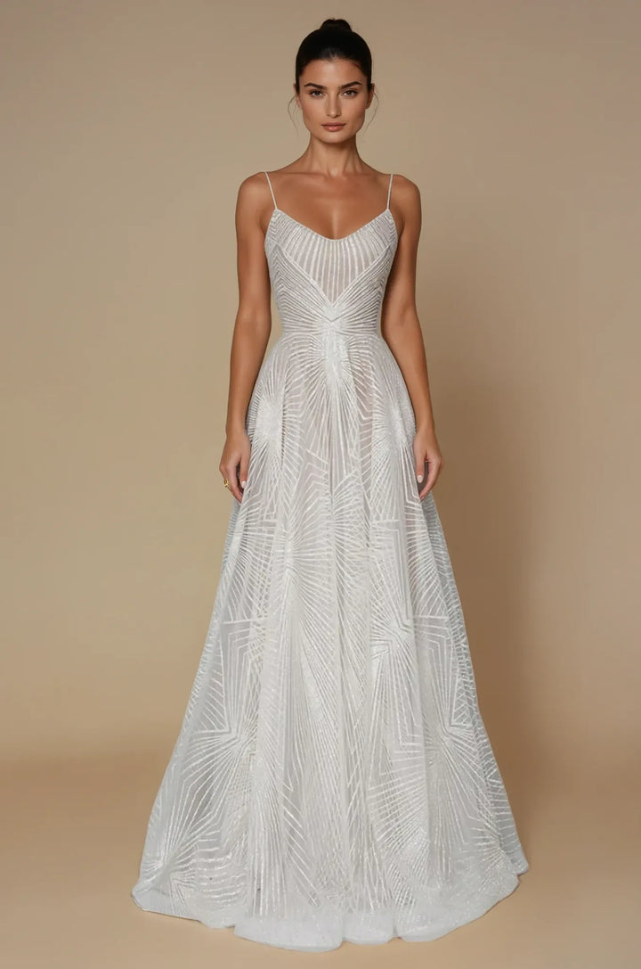 Damen Maxikleid mit Pailletten – Plissierter A-Linien-Schnitt Fließender Stoff Besondere Gelegenheit