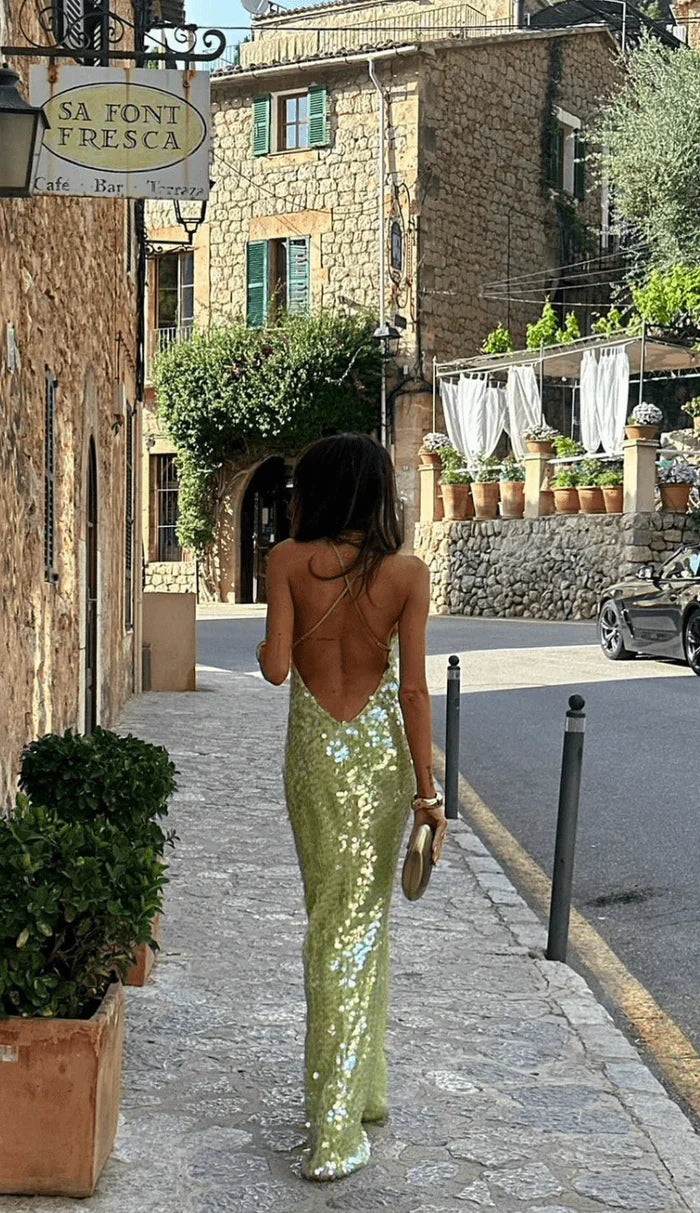 Damen Maxikleid mit Pailletten – Enganliegendes Abendkleid