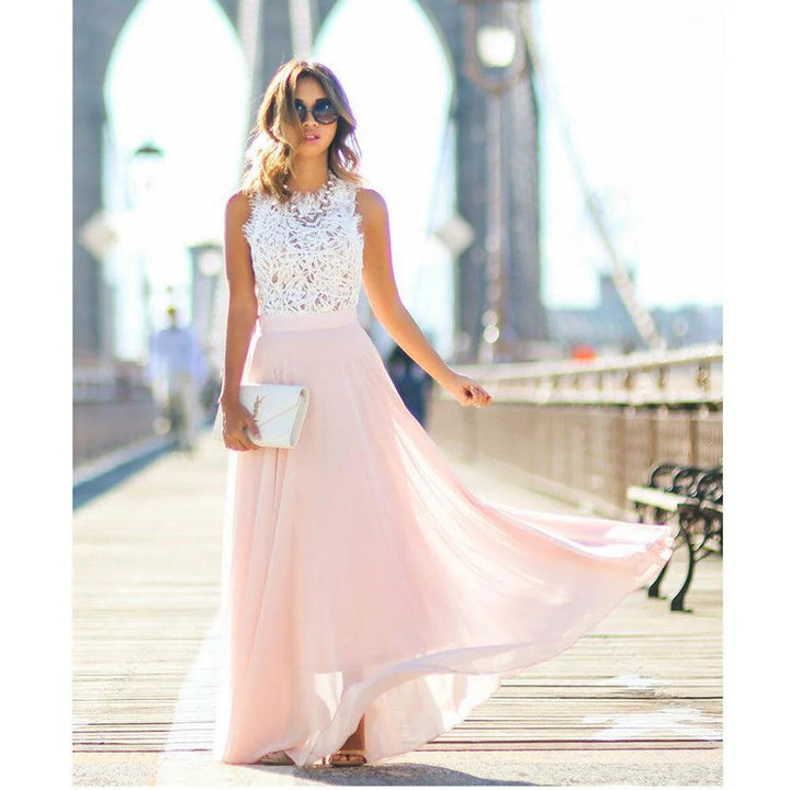 Damen Maxikleid aus Spitze und Mesh – Tailliert und Eleganter Schnitt