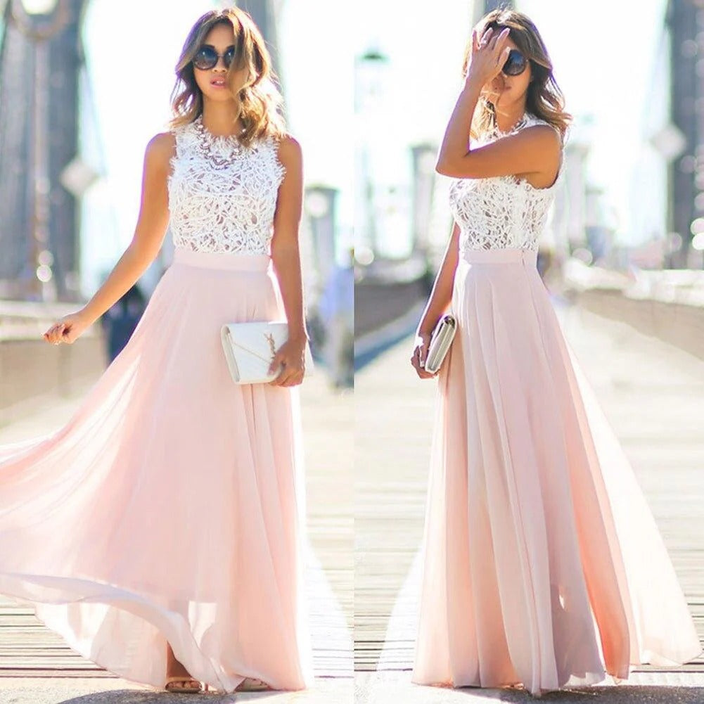 Damen Maxikleid aus Spitze und Mesh – Tailliert und Eleganter Schnitt