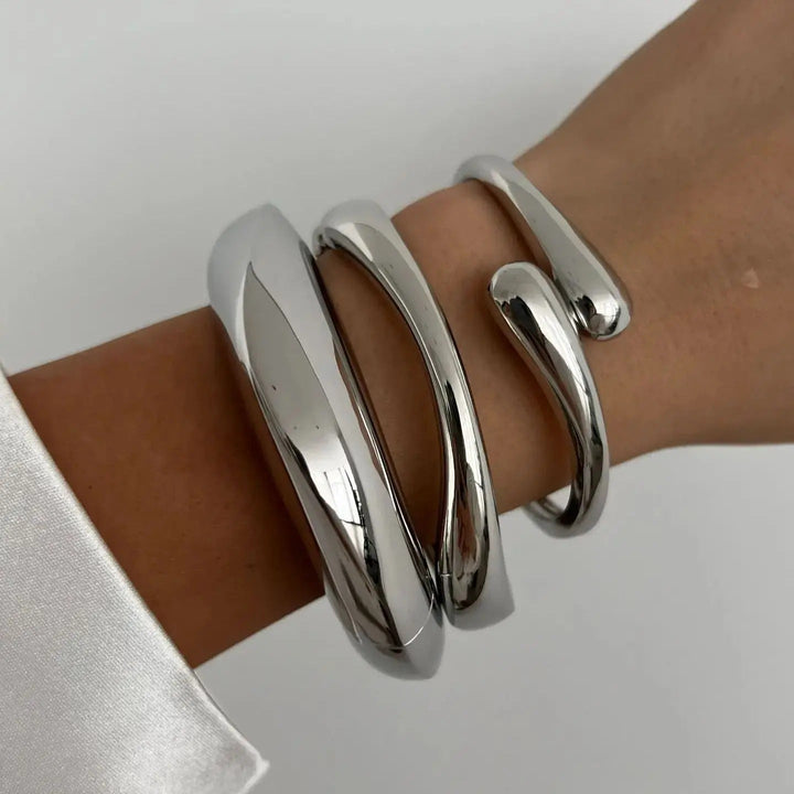 Damen Skulpturaler Metall-Armreif – Gelenkarmband mit Sicherem Verschluss